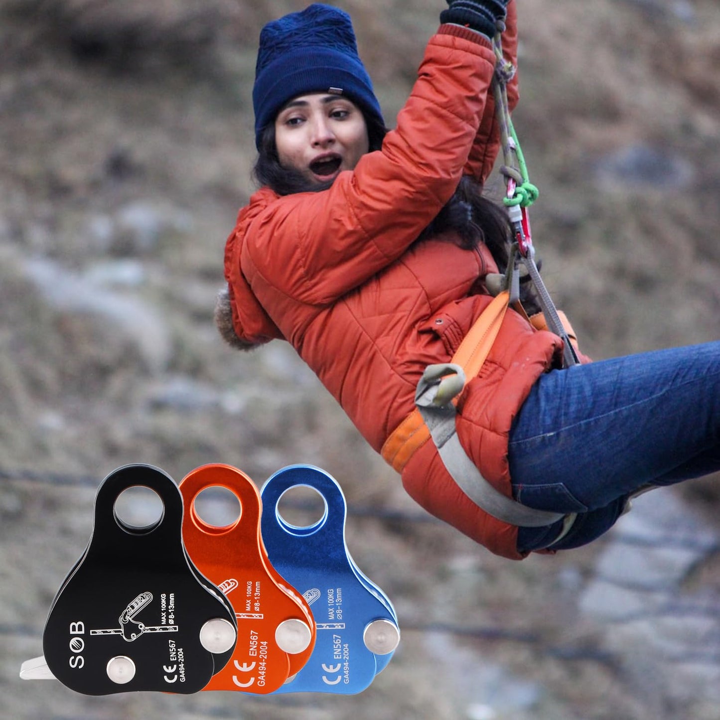 TRIWONDER Climbing Ascender Fall Protection Rope Grab Belay Device Gear Aluminum Alloy Self-Locking for Rock Tree Climbing Arborist Caving Rescue (Black)