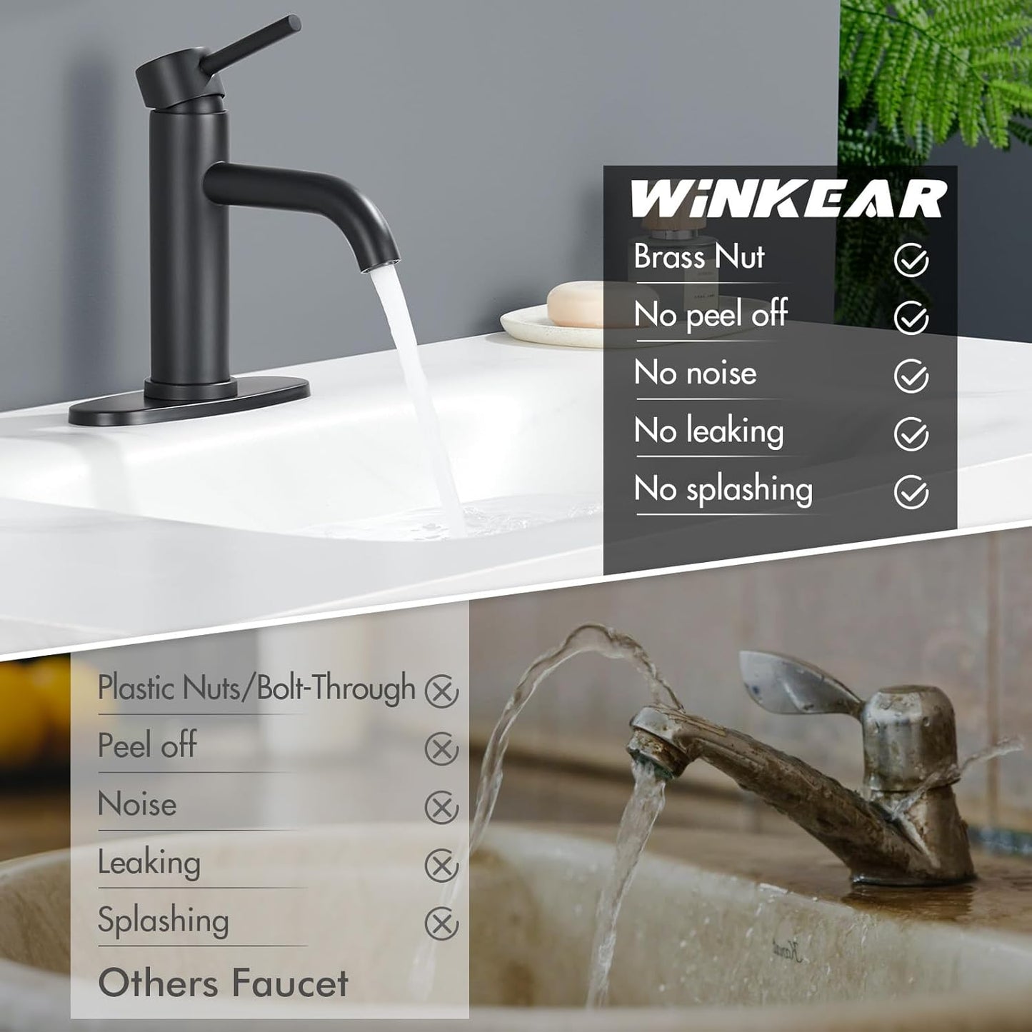 WINKEAR Gold Bathroom Faucet - Modern Single Hole Sink Faucet with Pop-up Drain & Flexible Hoses