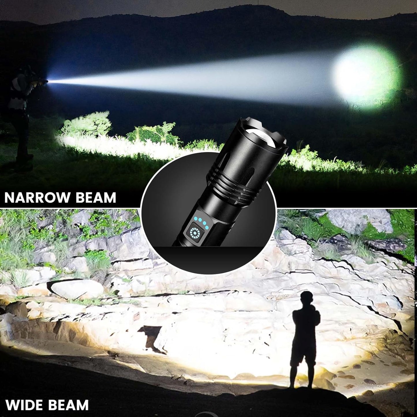 99,000 Lumens Rechargeable LED Flashlights - Super Bright, 5 Modes, Waterproof - 2 Pack for Camping & Home