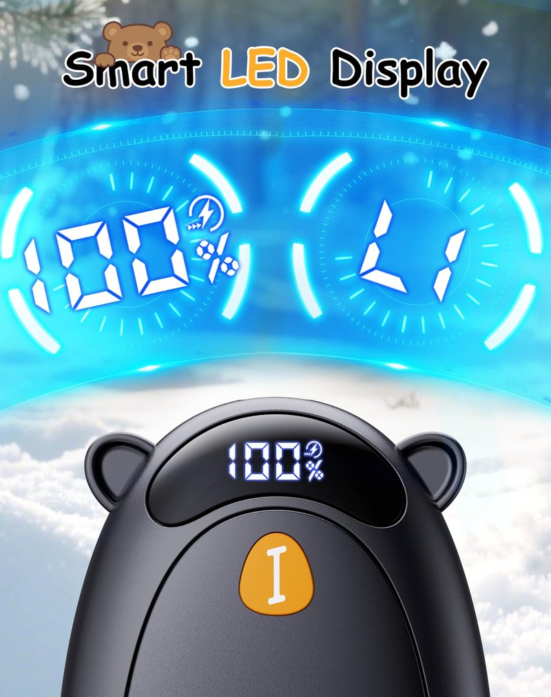 Taiofan Electric Hand Warmers Rechargeable, Cute Bear Design, LED Display, 4 Settings, Fast Heating Portable Pocket Heater Magnetic Handwarmers 2 Pack for Hunting Essentials Camping Gift for Men Women
