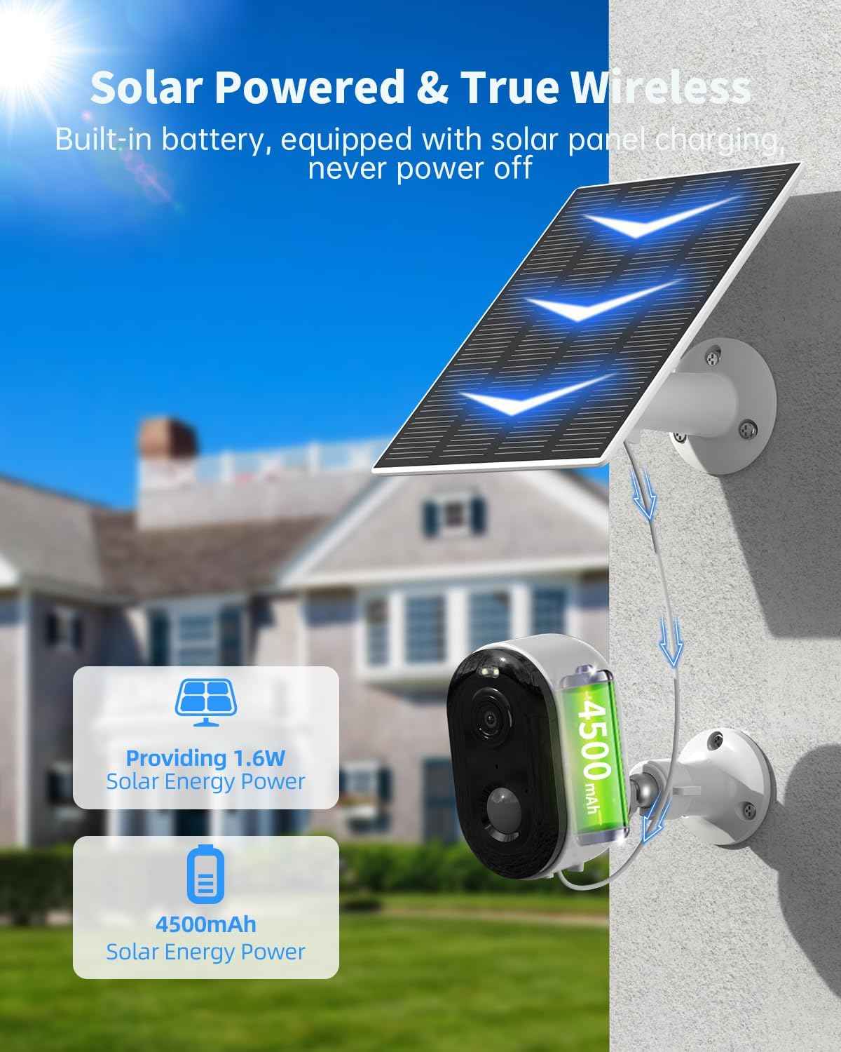 Wireless Outdoor Security Cameras 2-Pack - Solar Battery, 2K Color Night Vision, AI Motion Detection, IP66 Weatherproof, 2-Way Talk