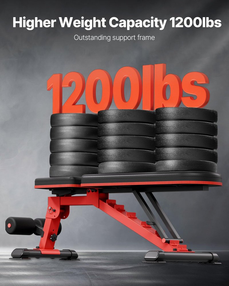 VEVOR Weight Bench, 1200lbs Heavy Duty Stable Weight Bench Press for Full Body Workout, Adjustable Exercise Sit up Bench for Home Gym Strength Training, Flat Bench with Quick Folding & Fast Adjustment