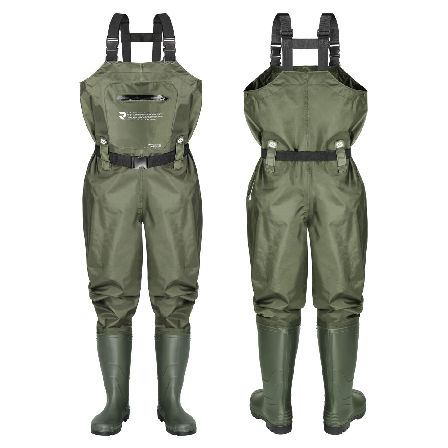 PROBITE Fishing Chest Waders for Men Women with Boots Waterproof 2-ply Nylon PVC Lightweight Waders for Hunting(M12,Green)