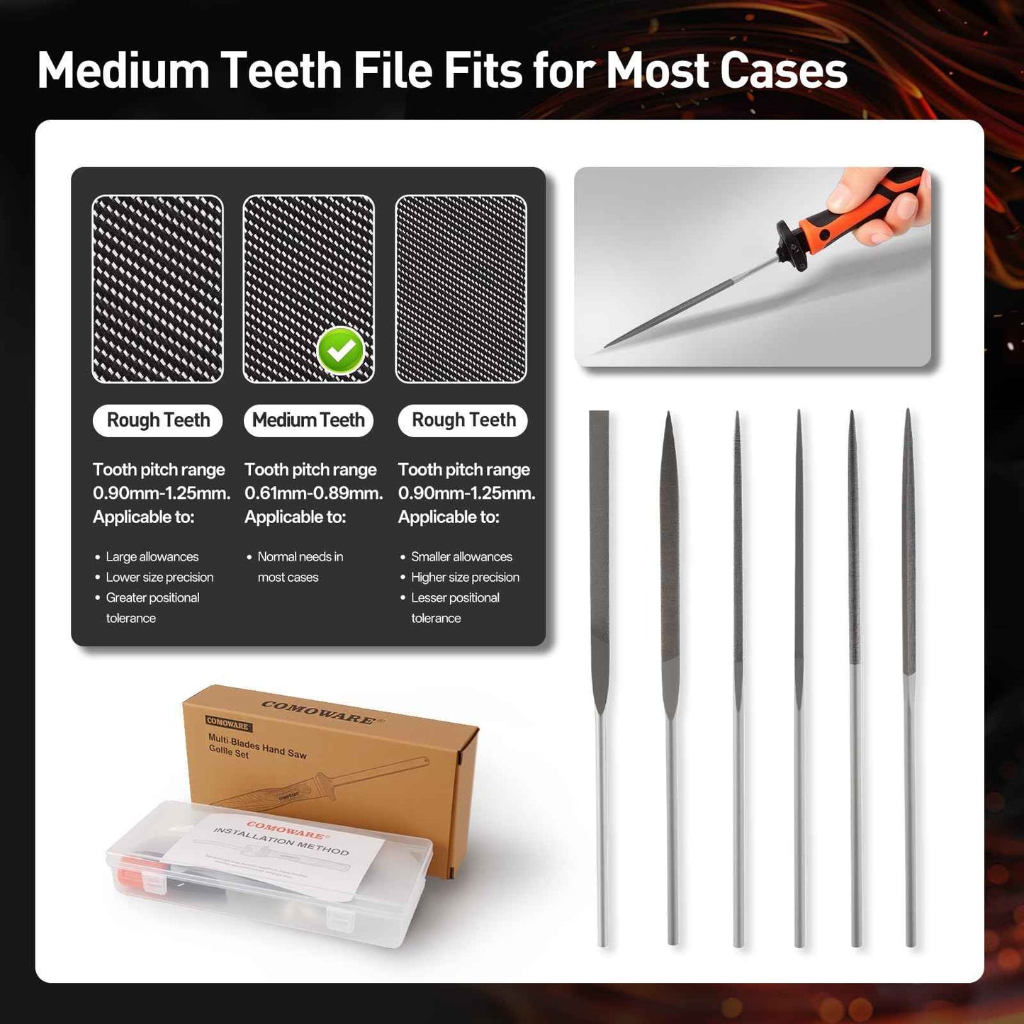 COMOWARE 17Pcs Handsaw & File Set with Blade Quick Change Mechanism, 10 Saw Blades & 6 Precision Files for Woodworking, DIY, Model Crafting, PVC/Metal Cutting Tools