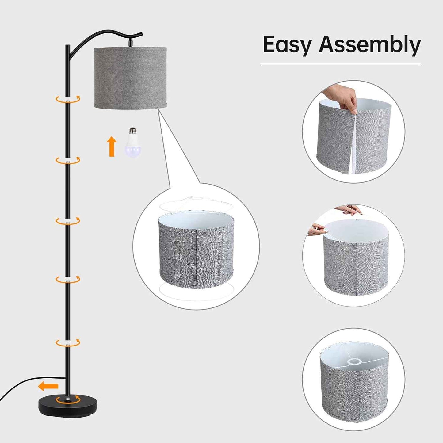 Modern LED Floor Lamp with Bohemian Linen Shade – Arched Tall Standing Light for Living Room & Bedroom