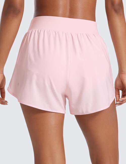 CRZ YOGA Dolphin Flat Waist Athletic Shorts for Women 3" - High Rise Quick Dry for Running Workout Gym Track with Zip Pockets Strawberry Pink Small