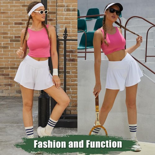 COPYLEAF Crossover Flowy Shorts - 2 in 1 Athletic Butterfly Skort for Women | Gym, Running & Tennis