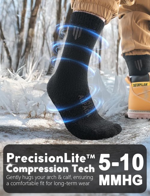 Juclise Men's Thermal Alpaca Crew Socks, Thick Winter Socks (US, Alpha, Large, Regular, Regular, Black)