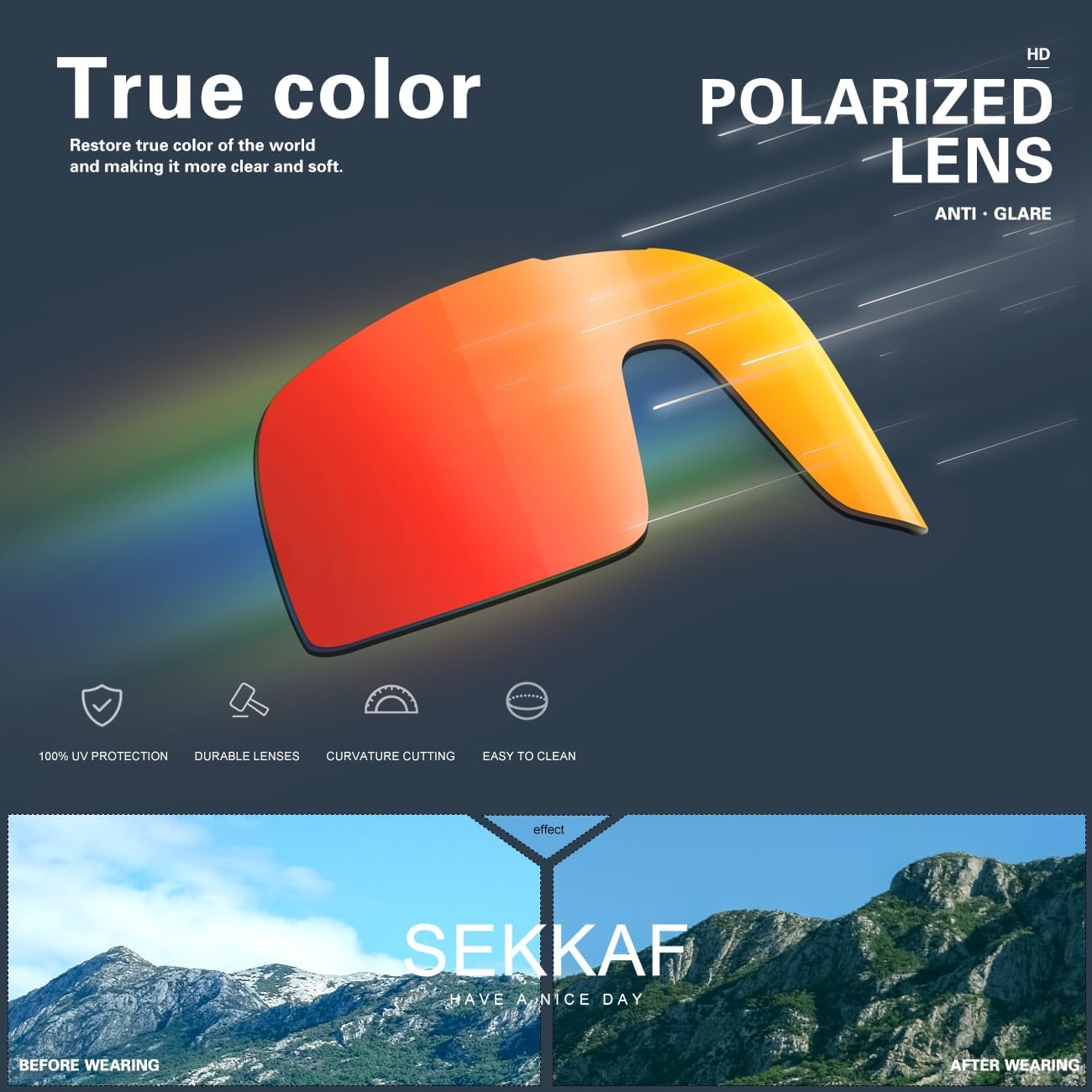 SEKKAF Polarized Sports Sunglasses - UV Protection Cycling Glasses for Men & Women | Ideal for Running & Fishing