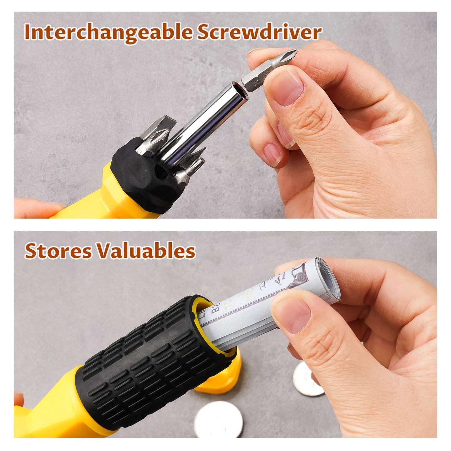 NiHome Screwdriver Diversion Safe, Hidden Storage Container for Cash, Steel Construction with Discreet Hollow Interior & Twist-Off Handle, Realistic Portable Secret Safe for Home and Travel Security