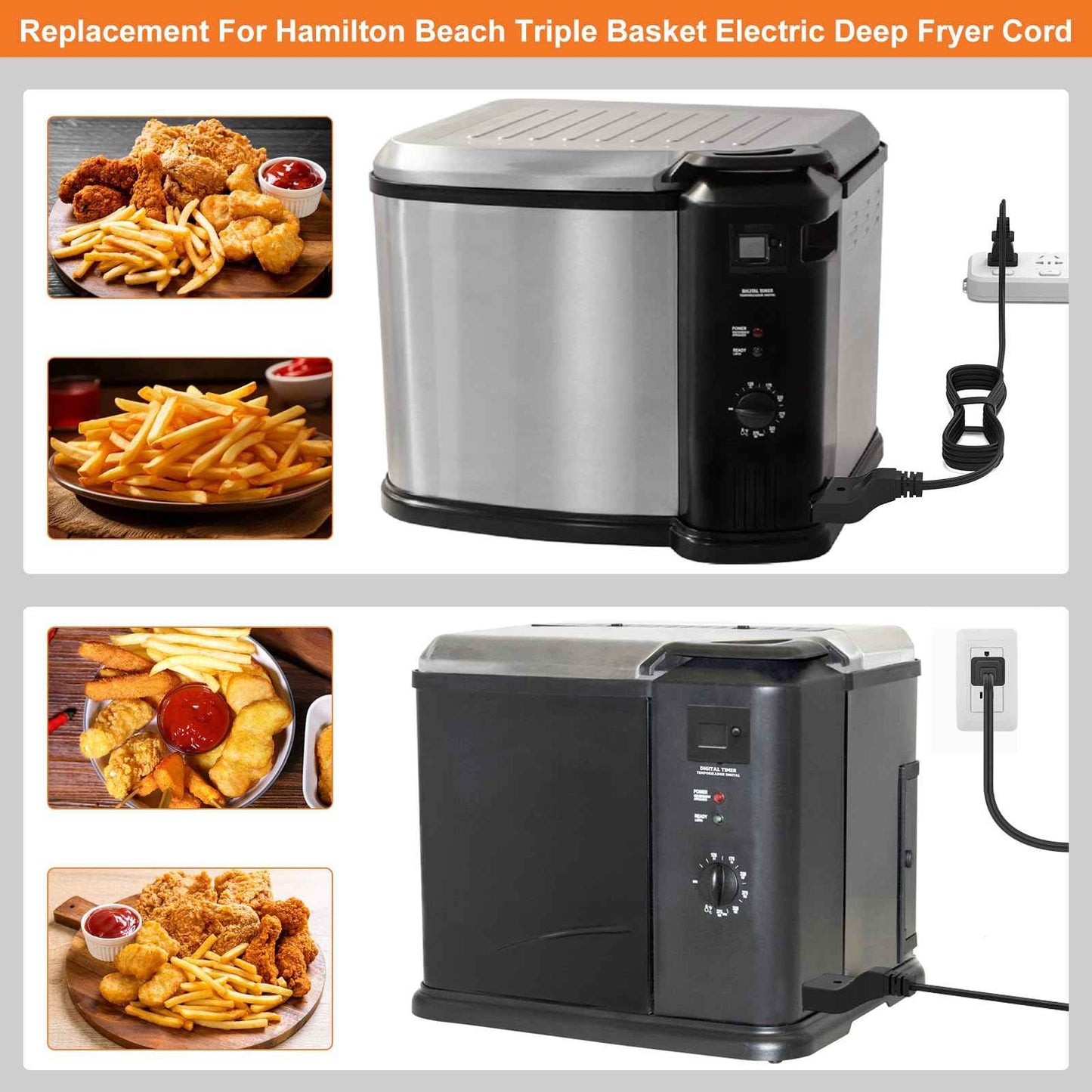 VASTHOME 5FT Deep Fryer Cord Replacment for Hamilton Beach/Butterball Turkey/Secura/Mastercraft Deep Fryer Power Cord -16 AWG Flat Power Cord Replacement Part