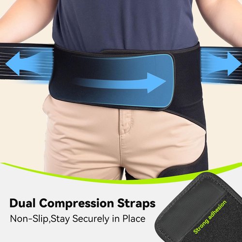 SOLOEVER Hip Brace for Women & Men, Sciatica Pain Relief Devices, Adjustable Compression Wrap Support for Arthritis, Pulled Thigh, Hip Fleхоr Strain, Groin Injury, Hamstring Pull (Black, Left)