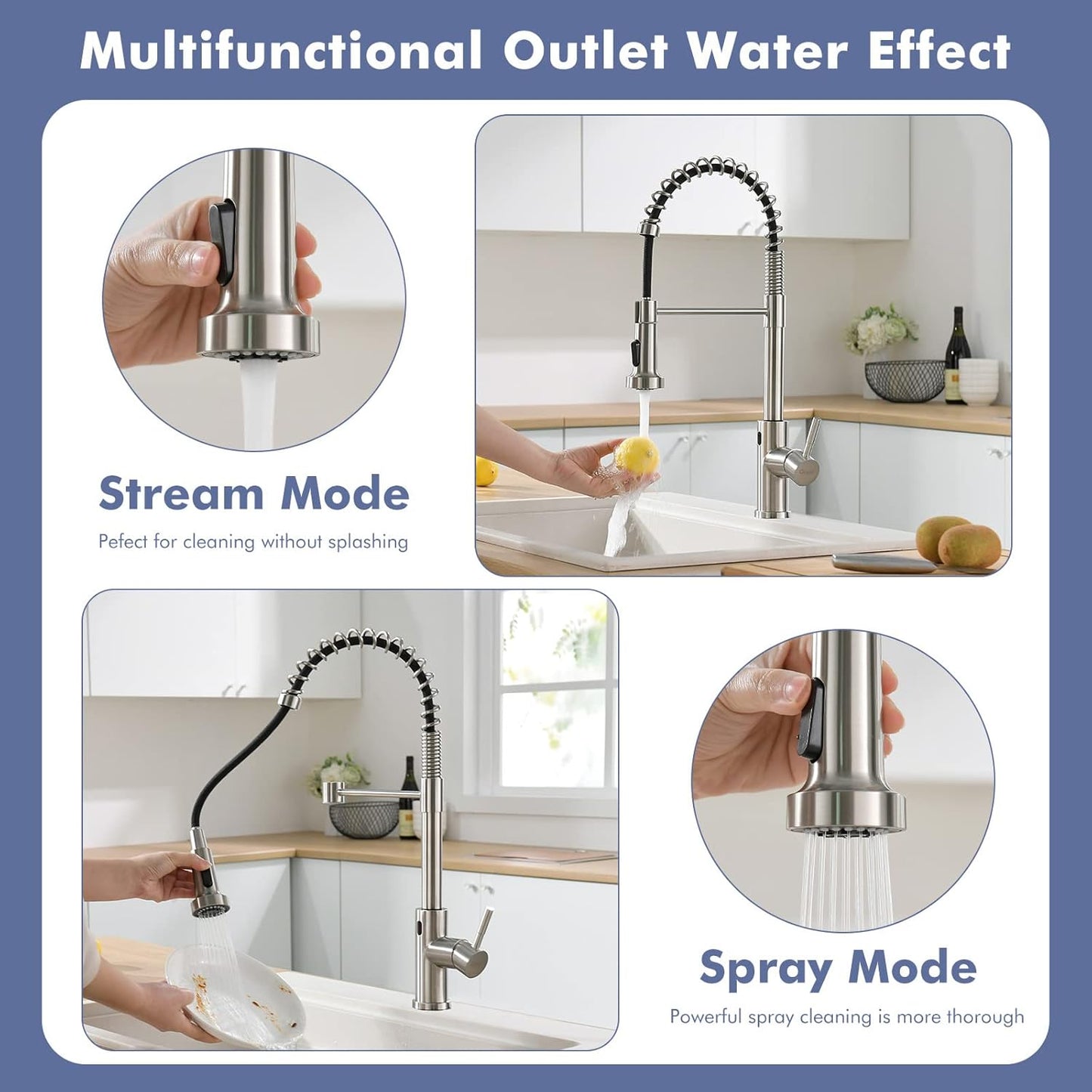 Matte Black Kitchen Faucet with Soap Dispenser - Commercial Single Handle Pull Down Sprayer