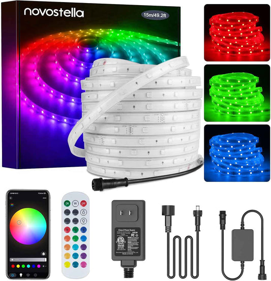 Smart LED Outdoor Rope Lights 49.2ft - RGB Color Changing, App & Remote Control, Waterproof for Garden & Party Decor