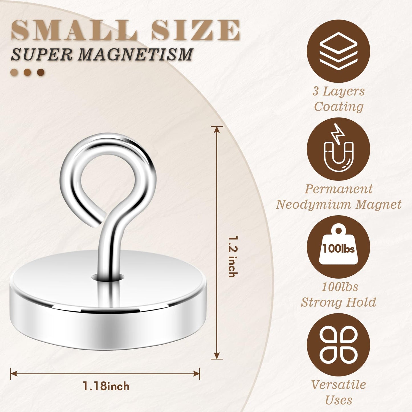 Neosmuk Magnetic Eyeblot Hooks, 100lb Heavy Duty Extra Strong Large Magnet Hook with Eye Bolt for Cruise Cabin,Magnet Eyelet Hanger for Hanging, Cruise Essentials Hook(Silver, 6 Pack)