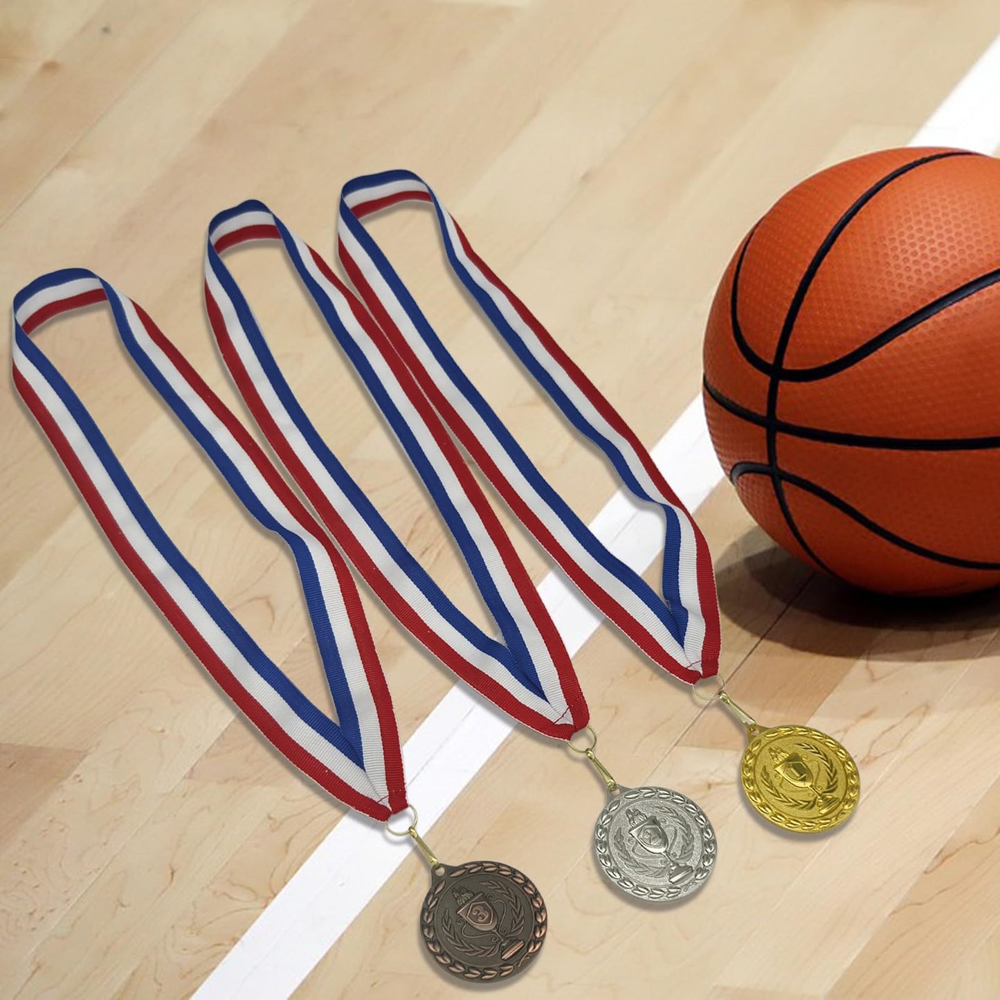 Donrime Medals for Awards, 12 Pieces Gold Silver Bronze Metal Medals Winner Medals with Ribbon Necklace for Sports Day Prizes, Gymnastics Competitions, Party Gifts, Kids Adults