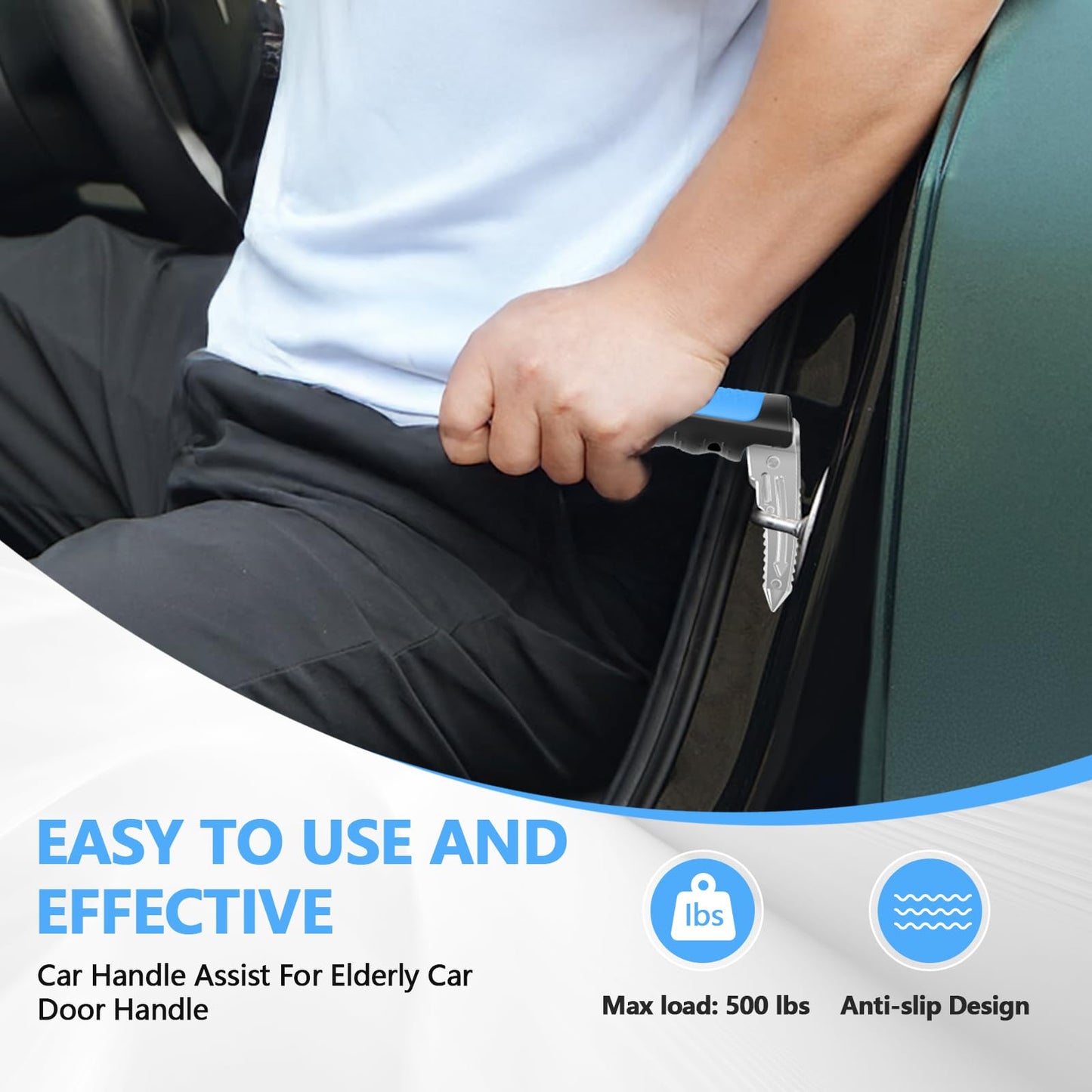 Kaiedos Car Door Handle for Elderly - 2025 New 3-in-1 Car Handle Assist, 2 Pack Auto Cane Portable Vehicle Support Handle Door Assist Bar, Max Load 500 Lbs, Anti-Slip Design (Blue-2-Pack Car Handle)