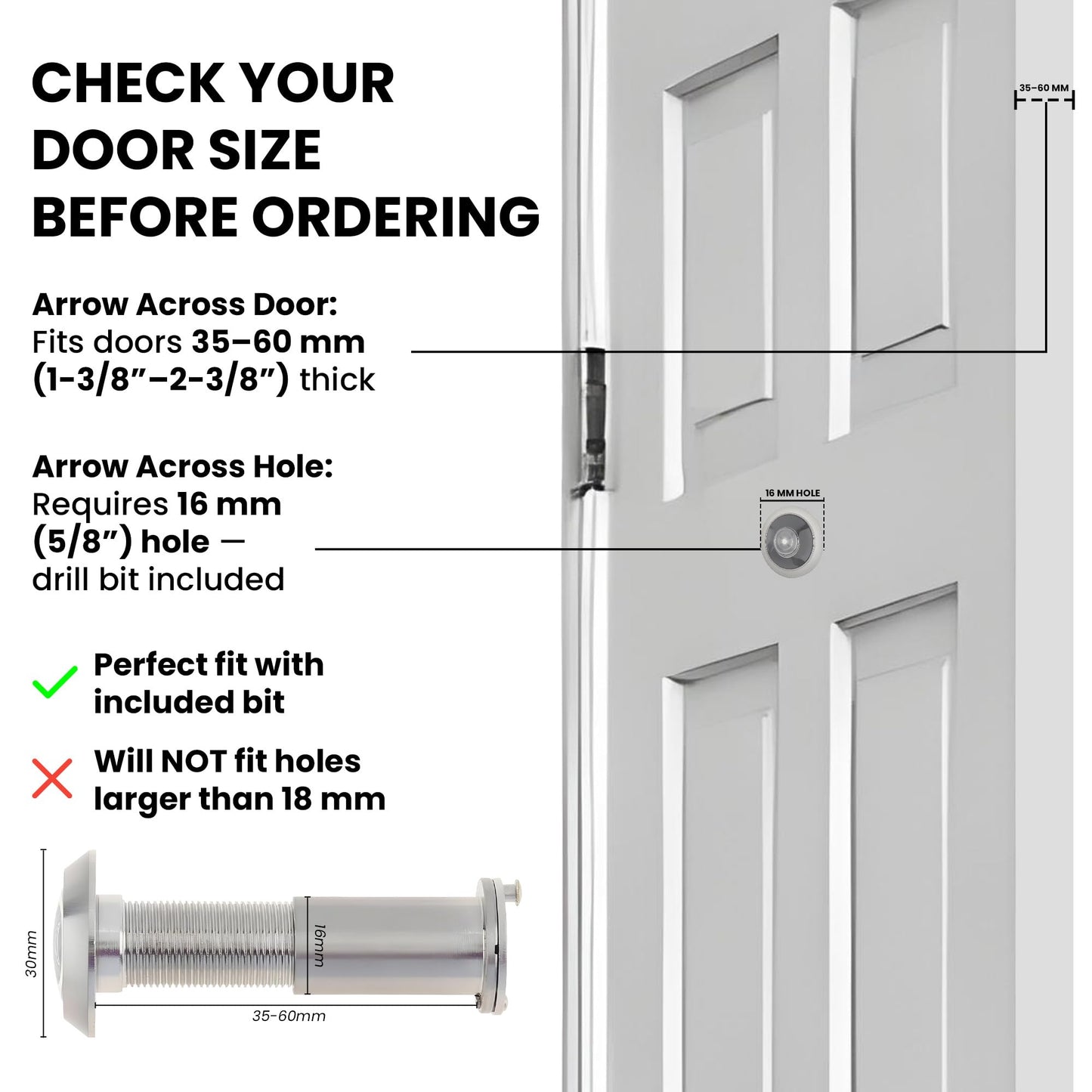 MomsUnited – Peep Holes for Door – Peephole with 200° Wide Viewing Angle – Peephole for Front Door – for Enhanced Door Security – Easy Installation – Includes Drill & Allen Wrench- Pack of 1