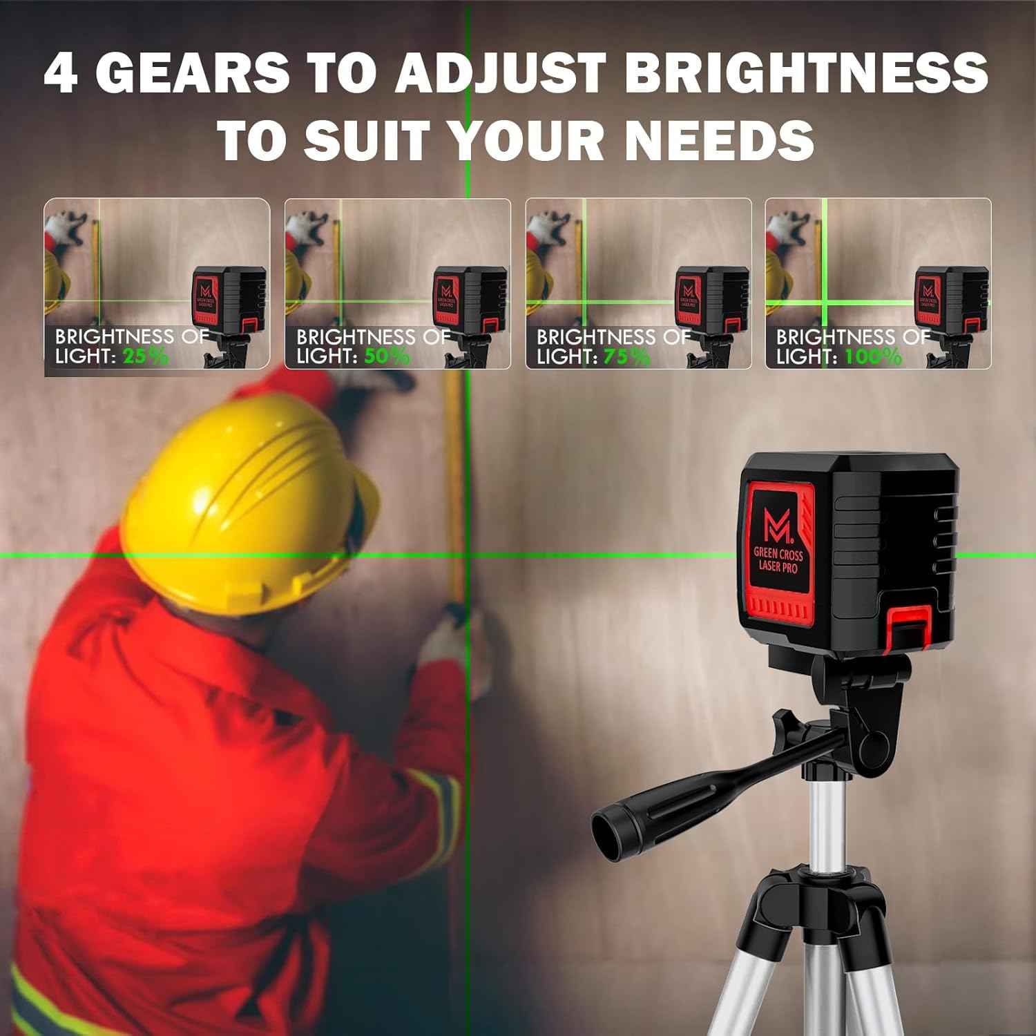 Green Laser Level with Tripod - 100ft Self-Leveling Cross Line, IP54 Waterproof, 4 Brightness Modes & Carrying Bag
