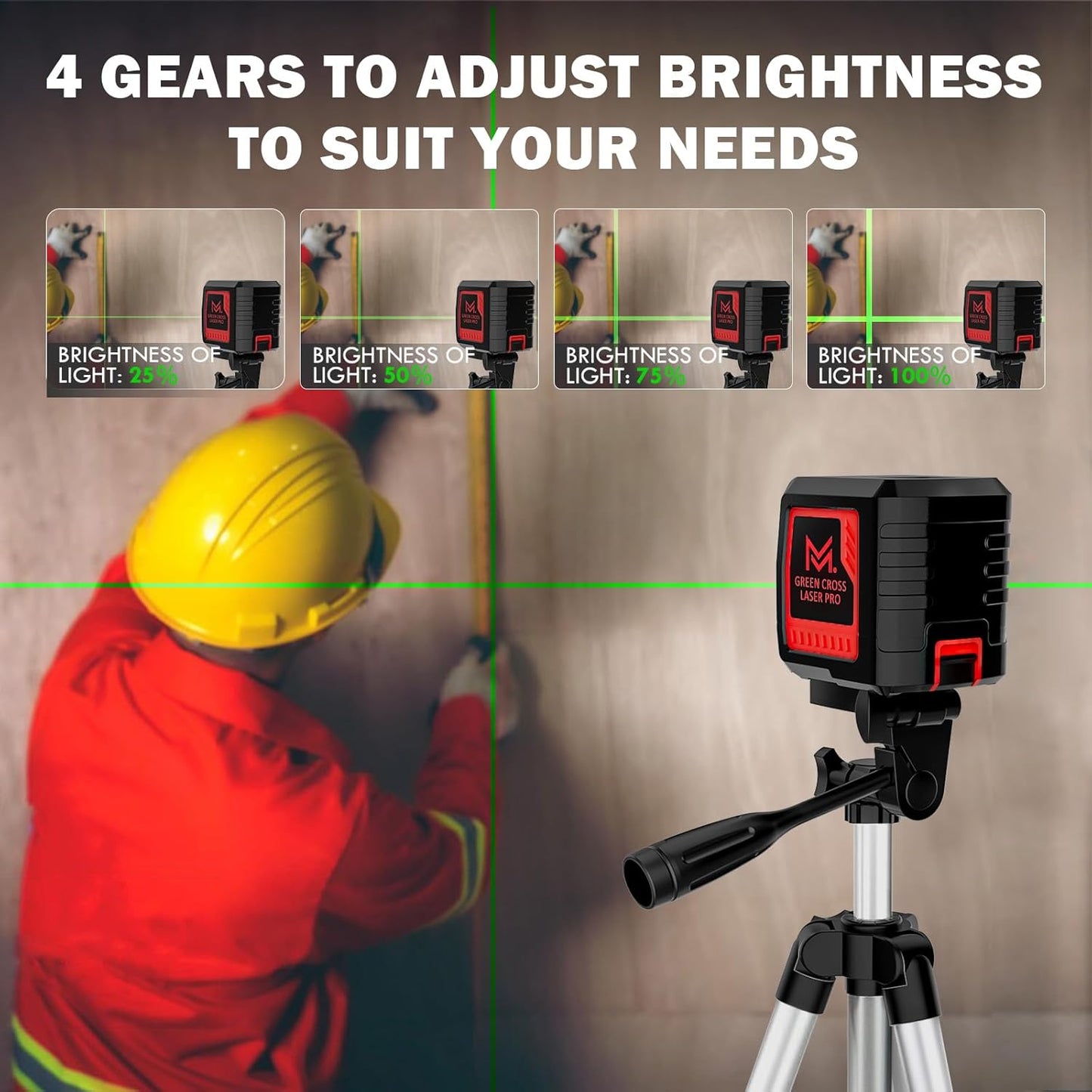 100ft Green Cross Line Laser Level with Tripod - Self-Leveling, 4 Brightness Modes, IP54 Waterproof & Carrying Bag