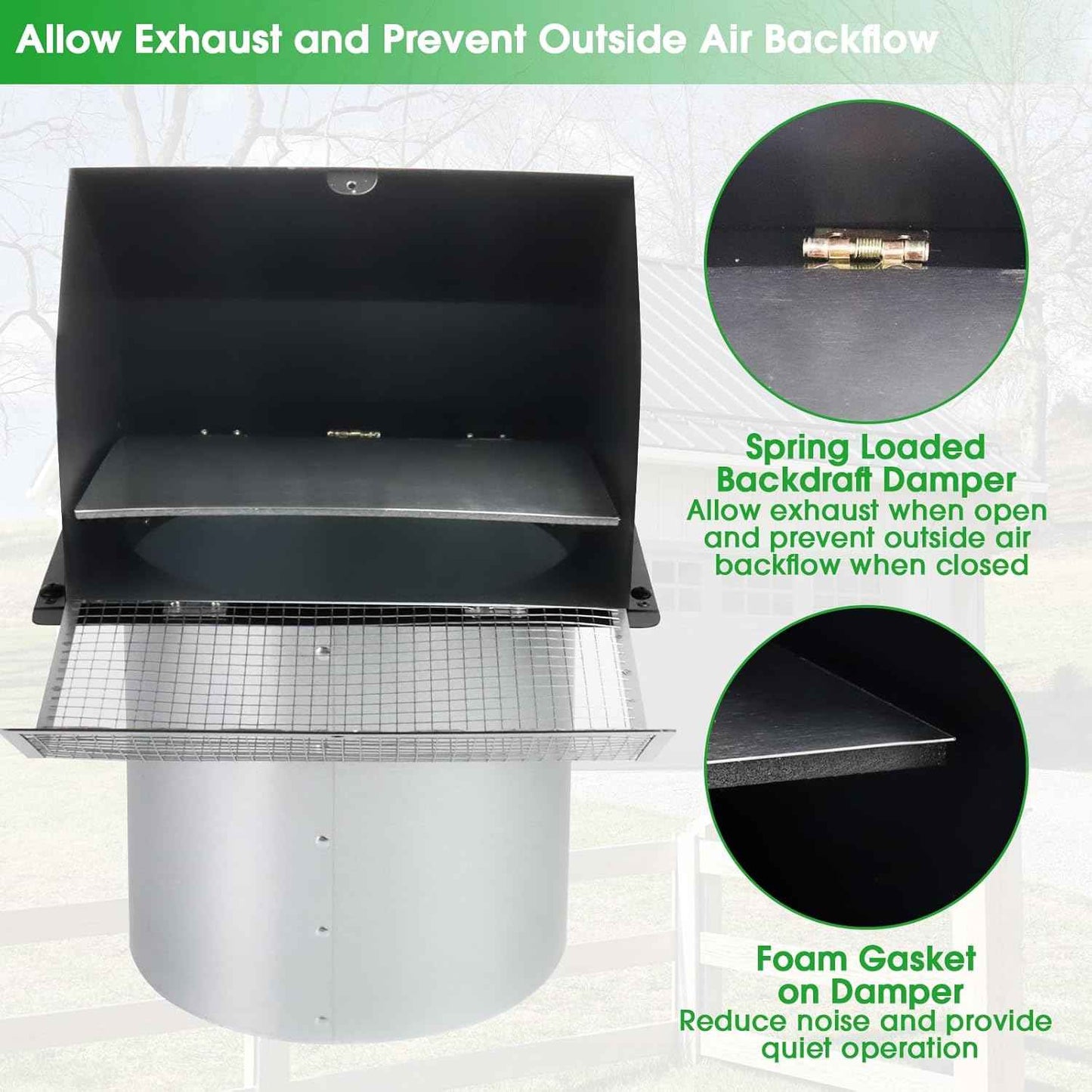 5-Inch Exterior Dryer Vent Cover with Screen & Damper - Galvanized Steel, Black