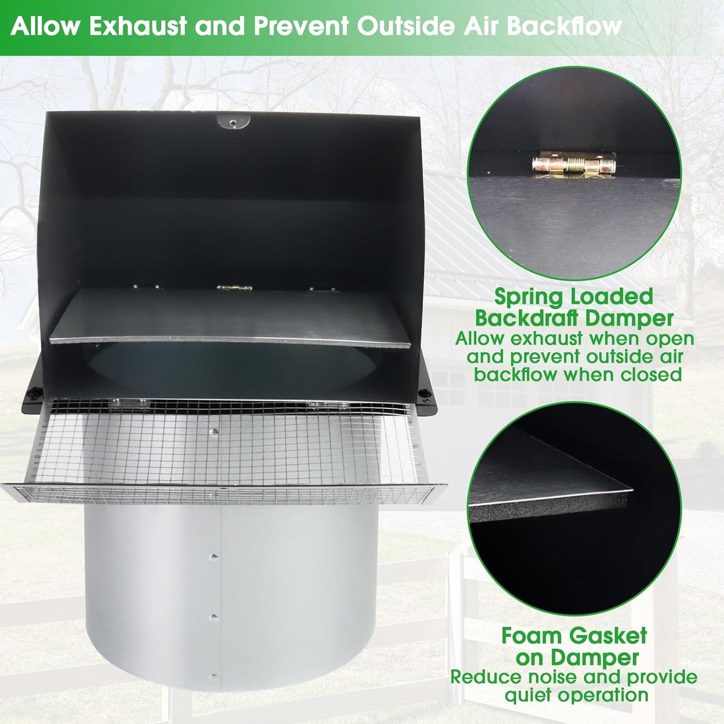 5-Inch Exterior Dryer Vent Cover with Screen & Damper - Galvanized Steel, Black