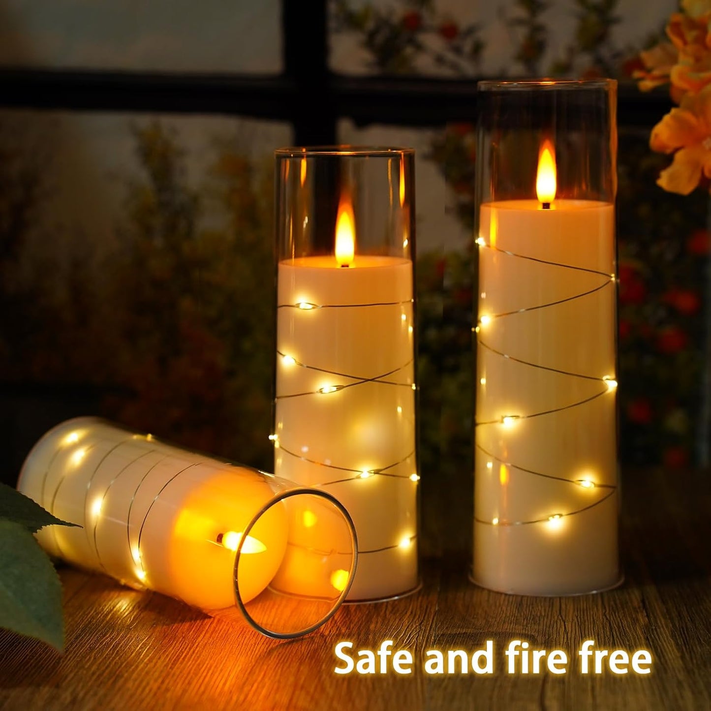 Flameless LED Pillar Candles Set - 9 Pcs White with Remote & Star String for Home Decor