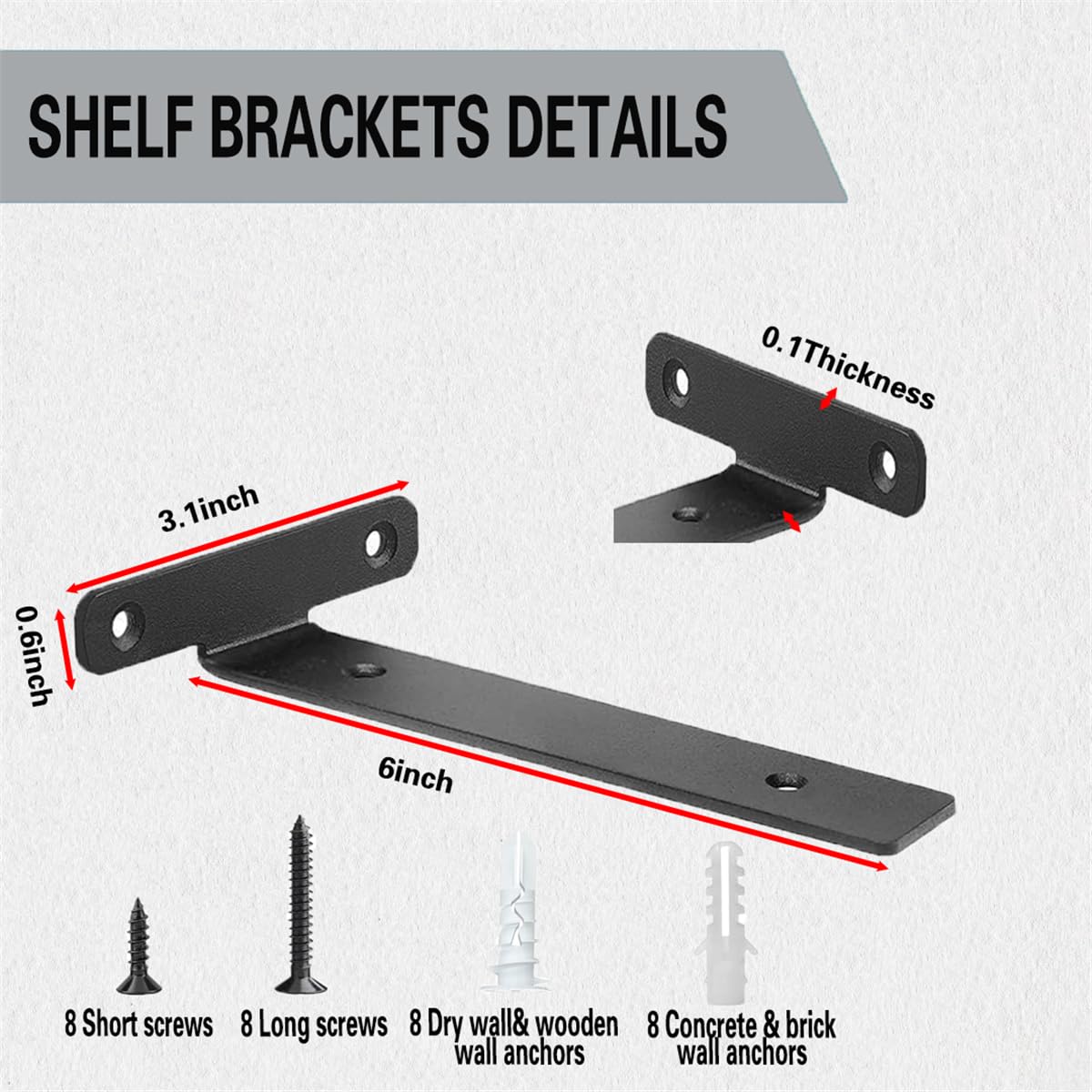4 Pack Floating Shelf Brackets,6 Inch Heavy Duty Industrial Wall Shelf Bracket,Black Metal Hidden L Brackets for Shelves Support
