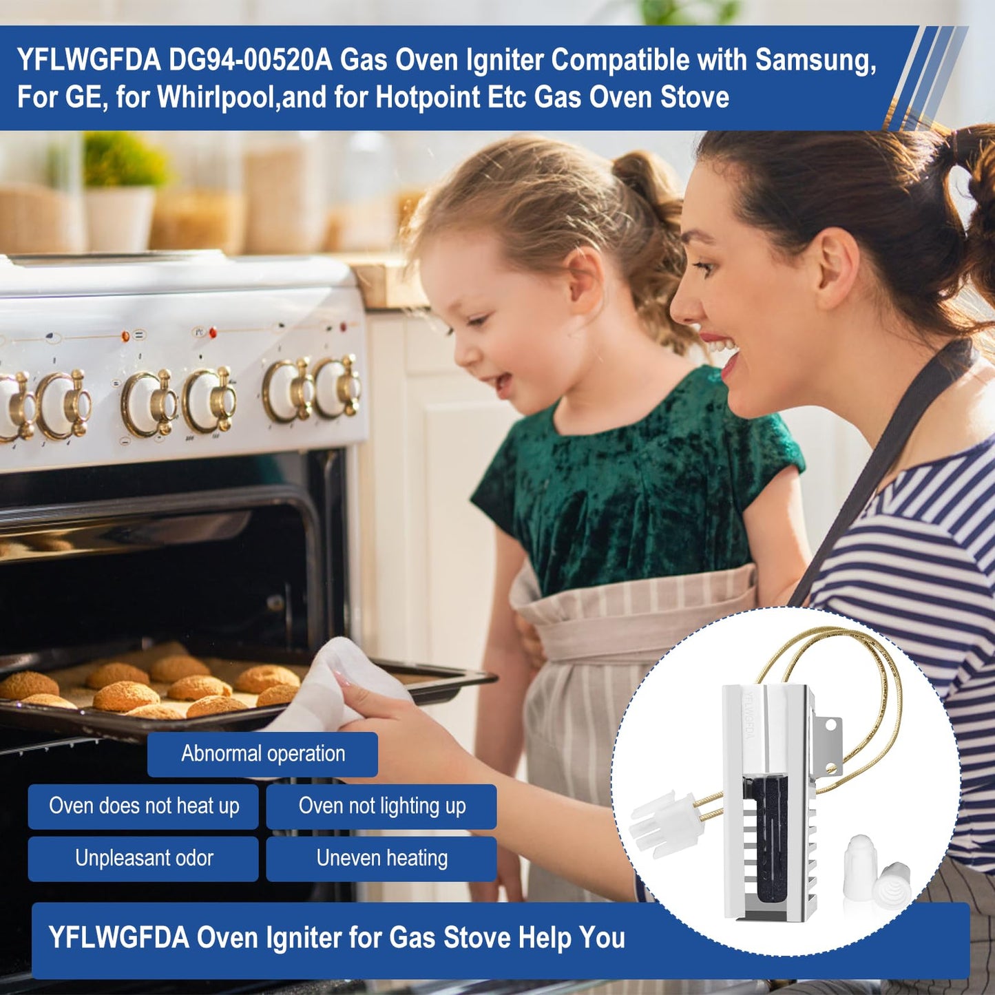 DG94-00520A Oven Igniter for Gas Stove,Oven Igniter for Sam-sung NX58H5600SS Nx58h9500WS,for G-E Whirl-pool Hot-point Sam-sung Gas Oven Igniter,Replace 2692271 AP5577941 WB13K21 Norton 501a W10918546.