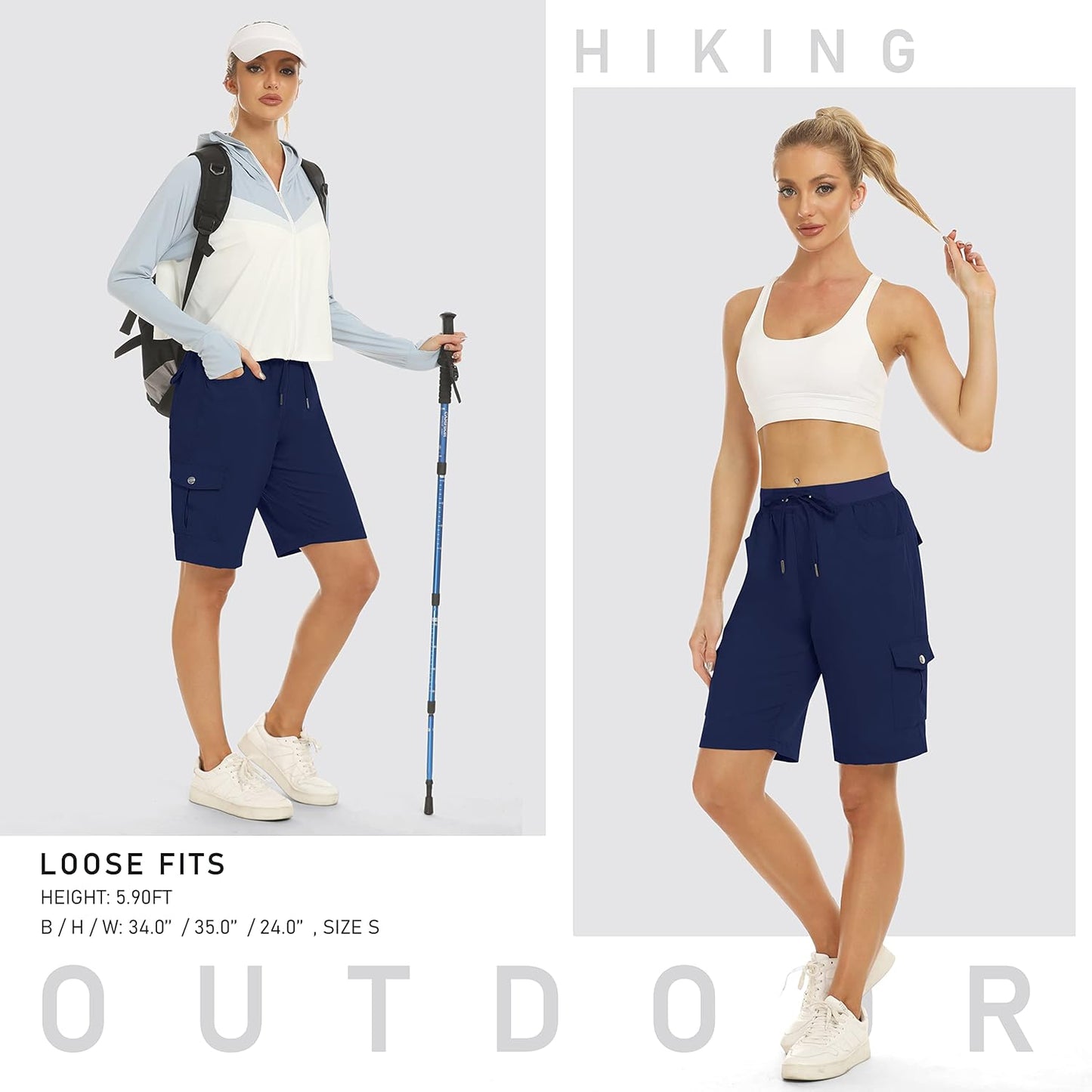 MoFiz Women's Hiking Cargo Shorts - Lightweight Quick-Dry Design | 10" Length, 6 Pockets for Outdoor Adventures