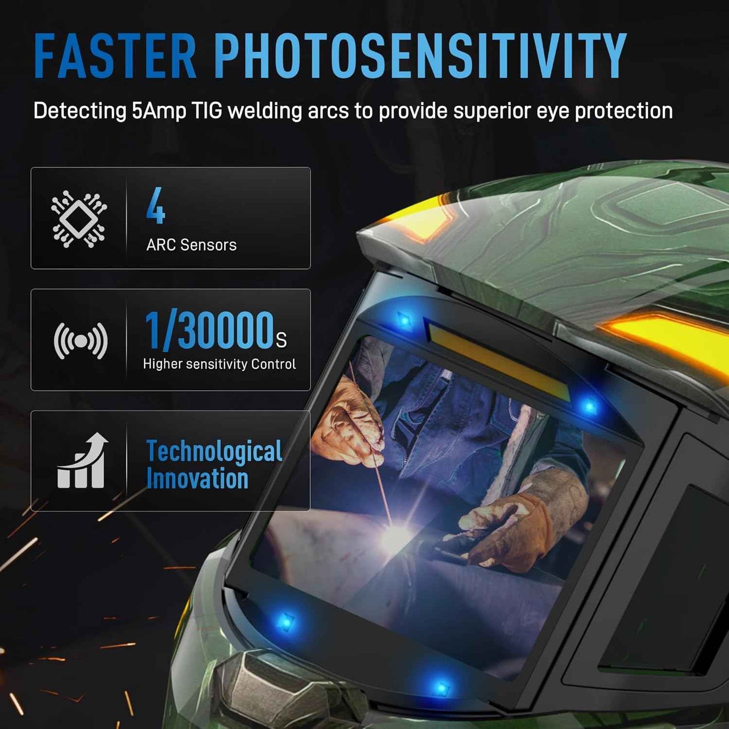 ANDELI Auto Darkening Welding Helmet - 180° Panoramic View, Solar & Rechargeable, True Color Shade 4/5-9/9-13