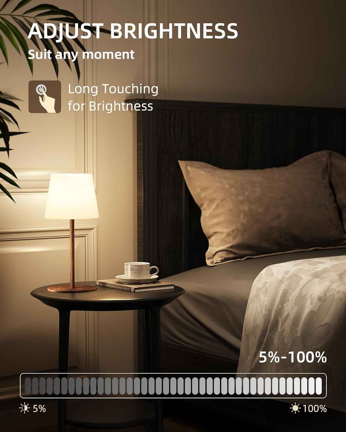 EZVALO Waterproof Cordless Table Lamp - Dimmable LED Night Light for Outdoor & Indoor Use