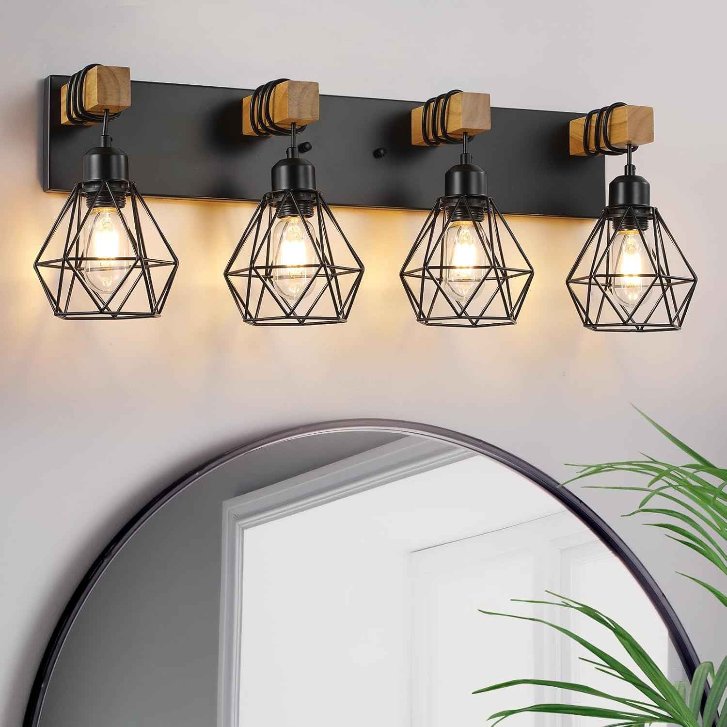 Farmhouse 3-Light Bathroom Vanity Light Fixture - Rustic White Wood Sconces for Mirror