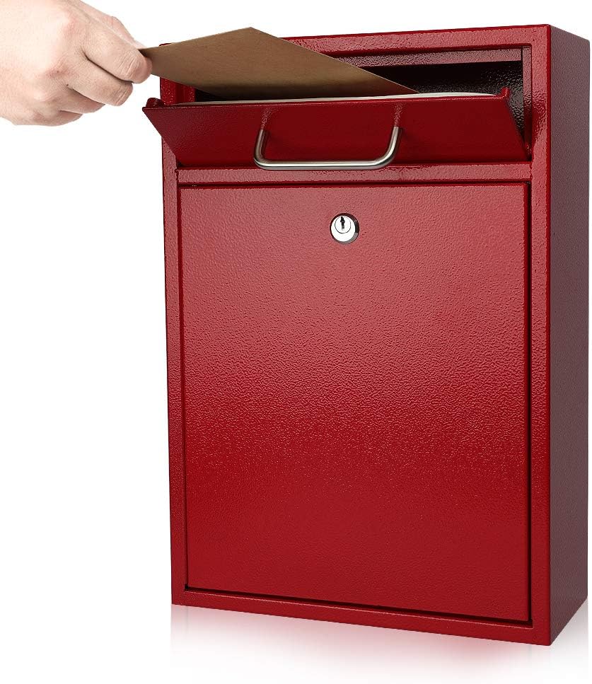 Secure Wall-Mount Mailbox with Lock | KYODOLED Large Steel Drop Box, Black, 16.2H x 11.22L x 4.72W