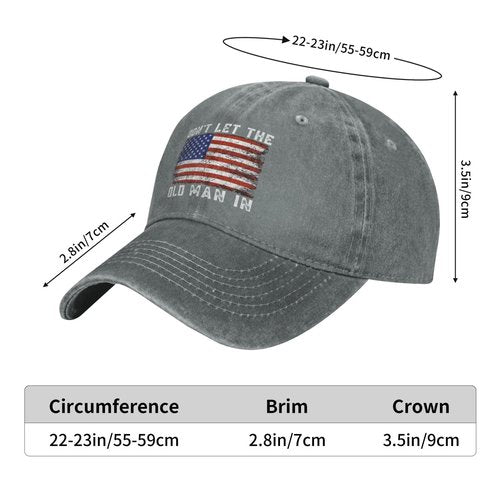 FLALORI Unisex-Adults Gray-8 Graphic Baseball Cap - Don't Let Old Man In - One Size - Adjustable - Spring/Summer/Fall/Winter - Indoor/Outdoor - Baseball/Fishing/Hiking