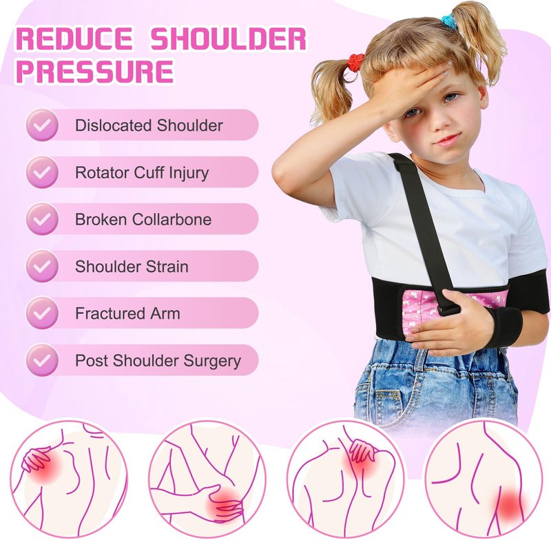 Evervibe Kids Arm Sling Pediatric Shoulder Immobilizer Collarbone Brace Elbow Support Arm Bands Elbow Wrist Sling for Toddler Boy Girl Broken, Fractured Injury(Unicorn Style)