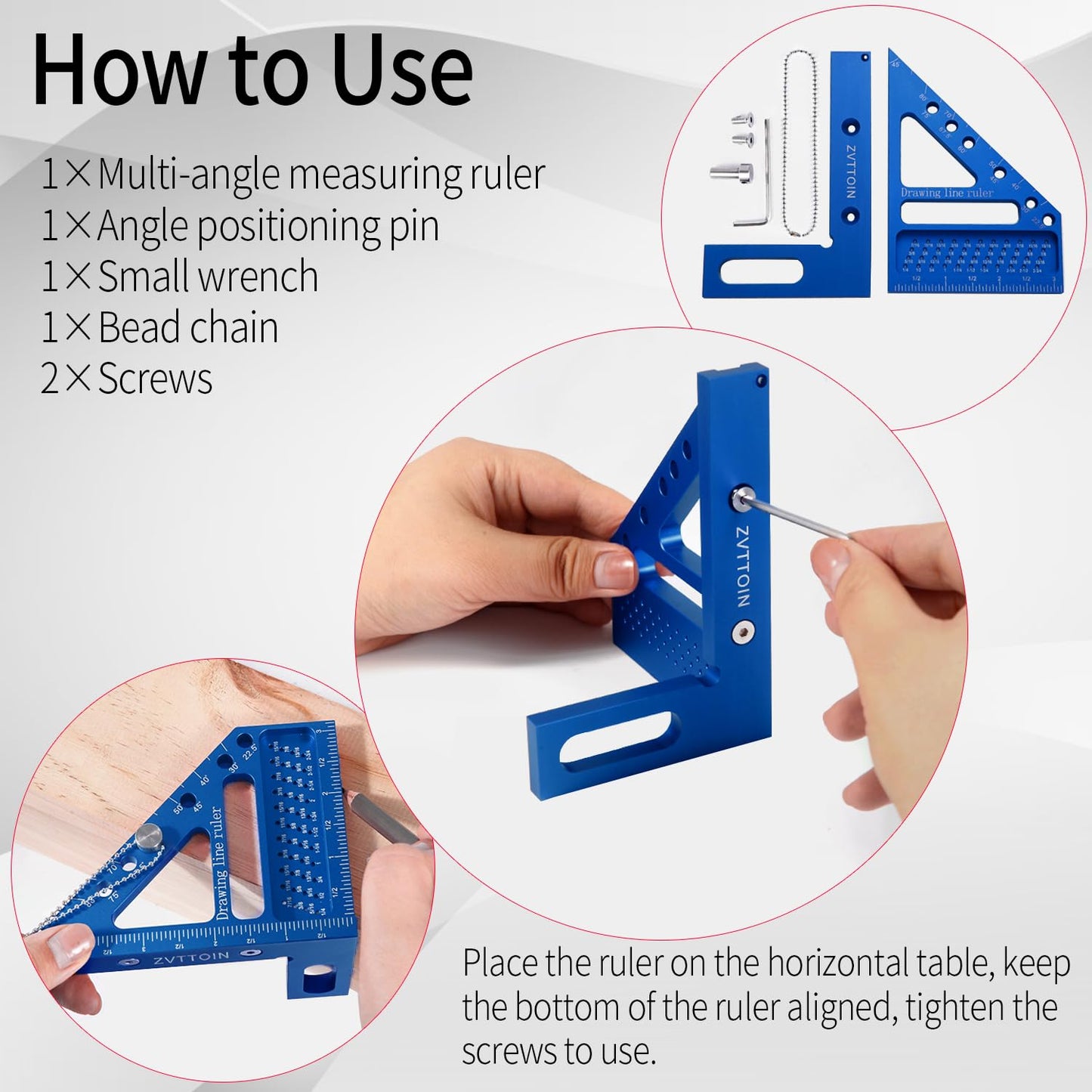 0-90 Degree 3D Multi-Angle Measuring Ruler for Woodworking and Construction, High Precision Aluminum Square Measuring Ruler Woodworking Tools (4.76 inch, Blue)
