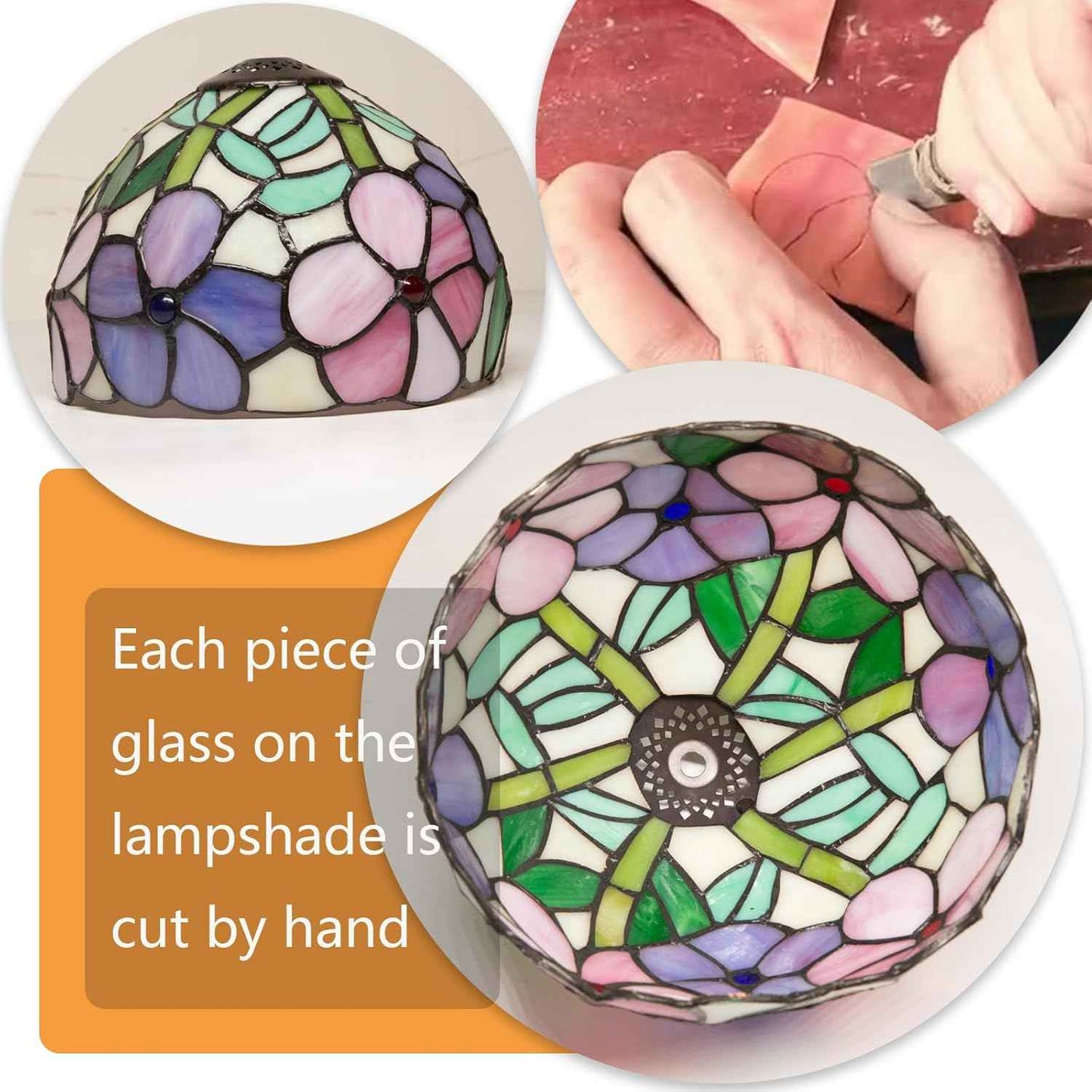 Tiffany Table Lamp - 8 Inch Antique Stained Glass, 3 Color Temperatures, Handcrafted for Bedroom & Living Room