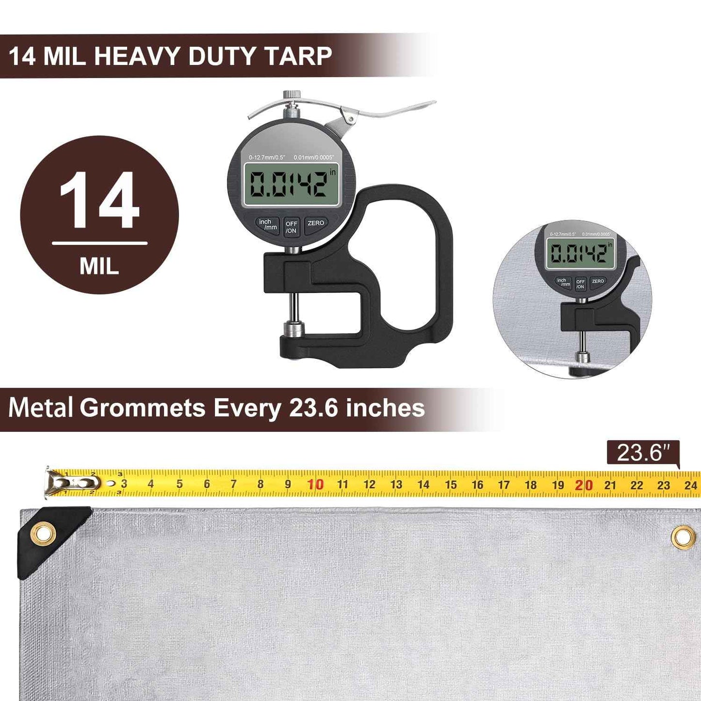 Sunvigor Tarp Waterproof 16x20Ft, Heavy Duty Tarp Cover Extra Thick 14 Mil Tear and UV Resistant, Outdoor Tarps with Grommets and Reinforced Edges for Roof, Camping, Patio, Pool, Boat