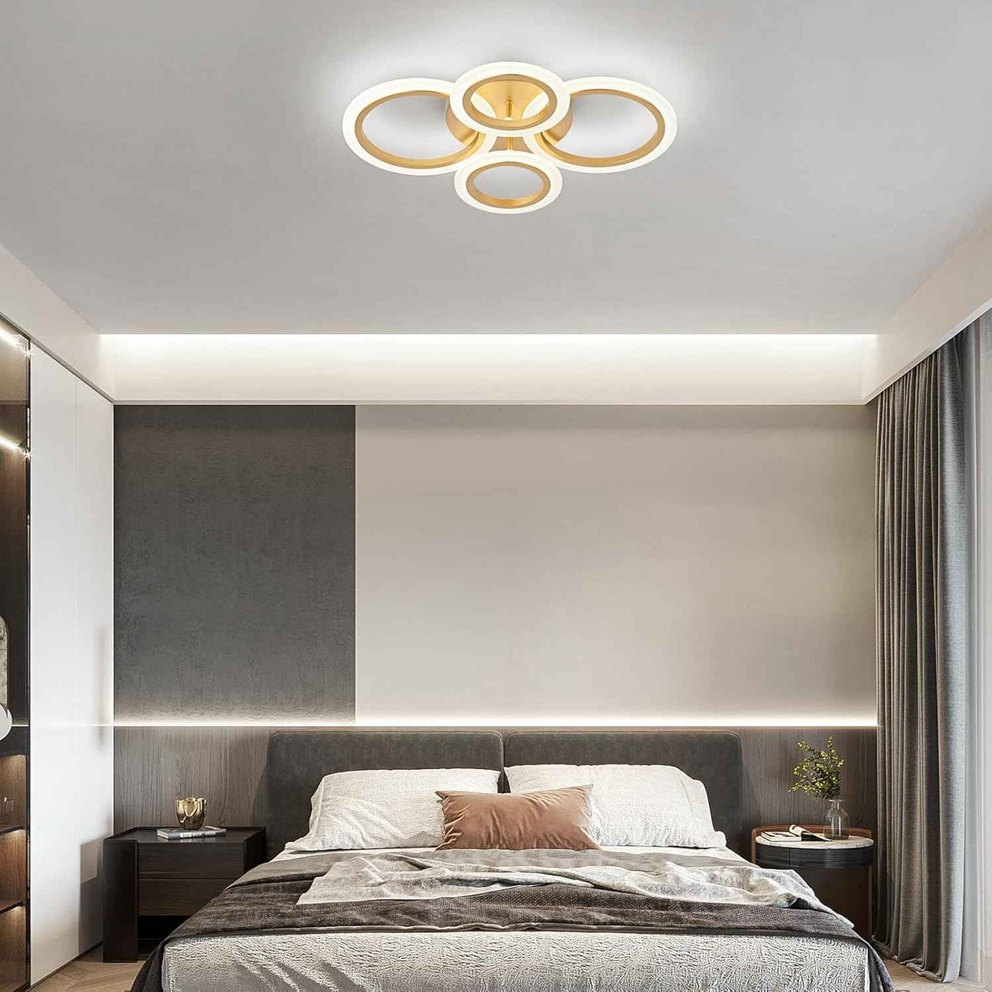 Modern LED Flush Mount Ceiling Light - 4 Rings 4000K Fixture for Kitchen & Living Room