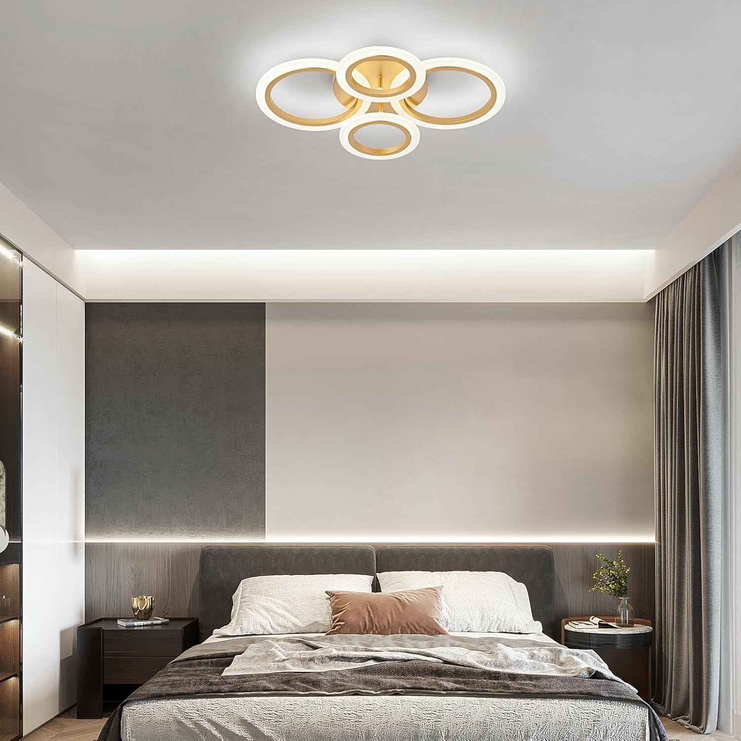 Modern LED Flush Mount Ceiling Light - 4 Rings 4000K Fixture for Kitchen & Living Room