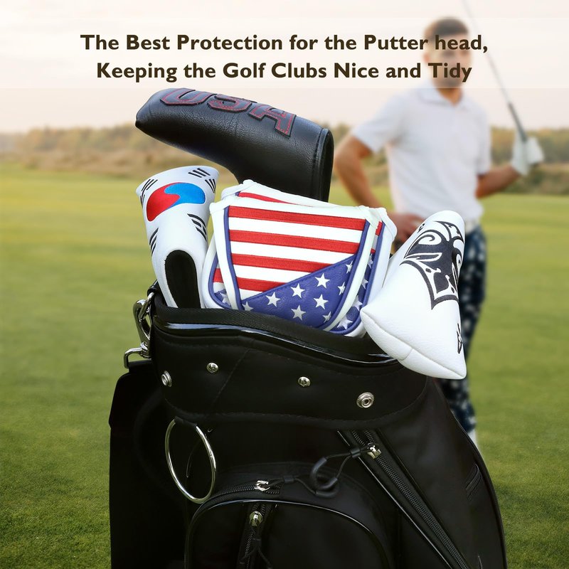 USA Stars and Stripes 2 Ball Golf Mallet Putter Covers for Odyssey Scotty Cameron Magnetic Golf Club Headcovers Durable Soft Embroidered Head Covers for Heel-Shaft Putter