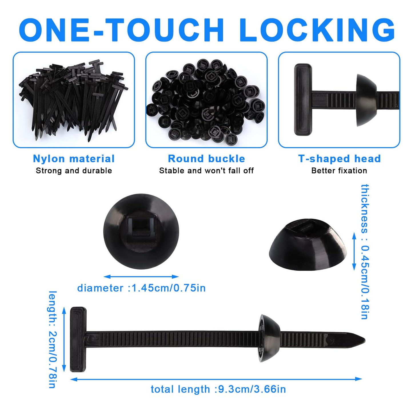 120 Pcs Universal Nylon Cable Tie Buckle - Heavy Duty Self-Locking Zip Tie Holder with Pin & Button Design, UV Resistant for Car Repair & Auto Fastener Replacement