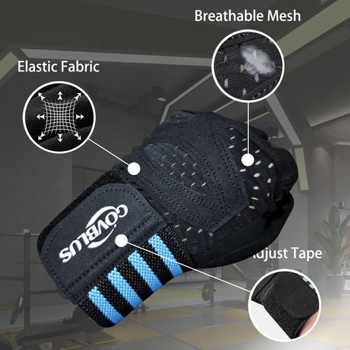 Govblus Workout Gloves for Men and Women with Wist Support, Exercise Gloves for Weight Lifting, Cycling, Gym Gear, Training, Fingerless, Breathable and Snug fit (Black, Medium)