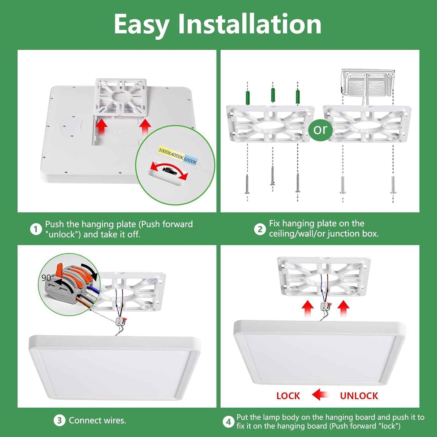 50W 20-Inch LED Flush Mount Ceiling Light - 5000LM, CCT Selectable, Low Profile for Hallway, Kitchen, Bedroom