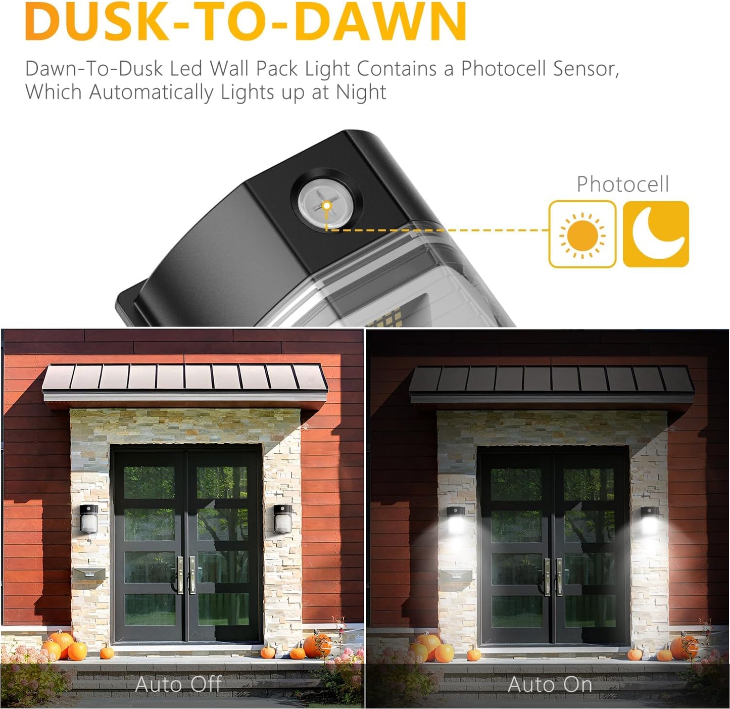 30W LED Wall Pack Light - Dusk to Dawn Sensor, 3600LM, 5000K Daylight, Waterproof Outdoor Security Lighting (2 Pack)