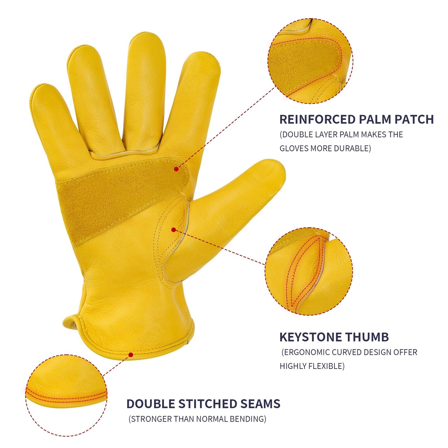 Cowhide Leather Work Gloves for Men & Women,Reinforced Durable Gardening Gloves, Puncture & Cut Resistant Ideal for Construction, Chainsaw, Farm,Welding(X-Small)