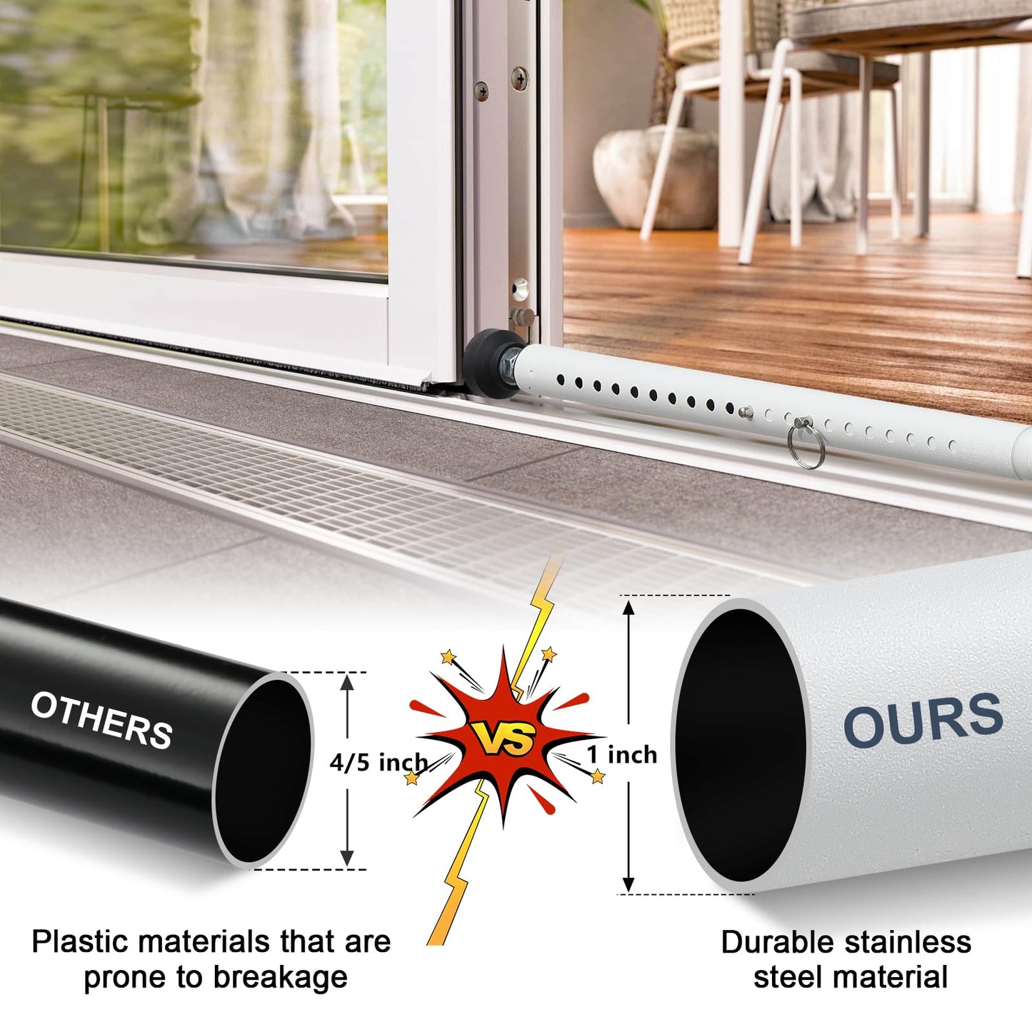 Sliding Door Security Bar,17.5-50 inch Adjustable Patio Door Security bar, Heavy Duty Window Security Bars Inside for Sliding Glass Door Home Apartment Bedroom(White)