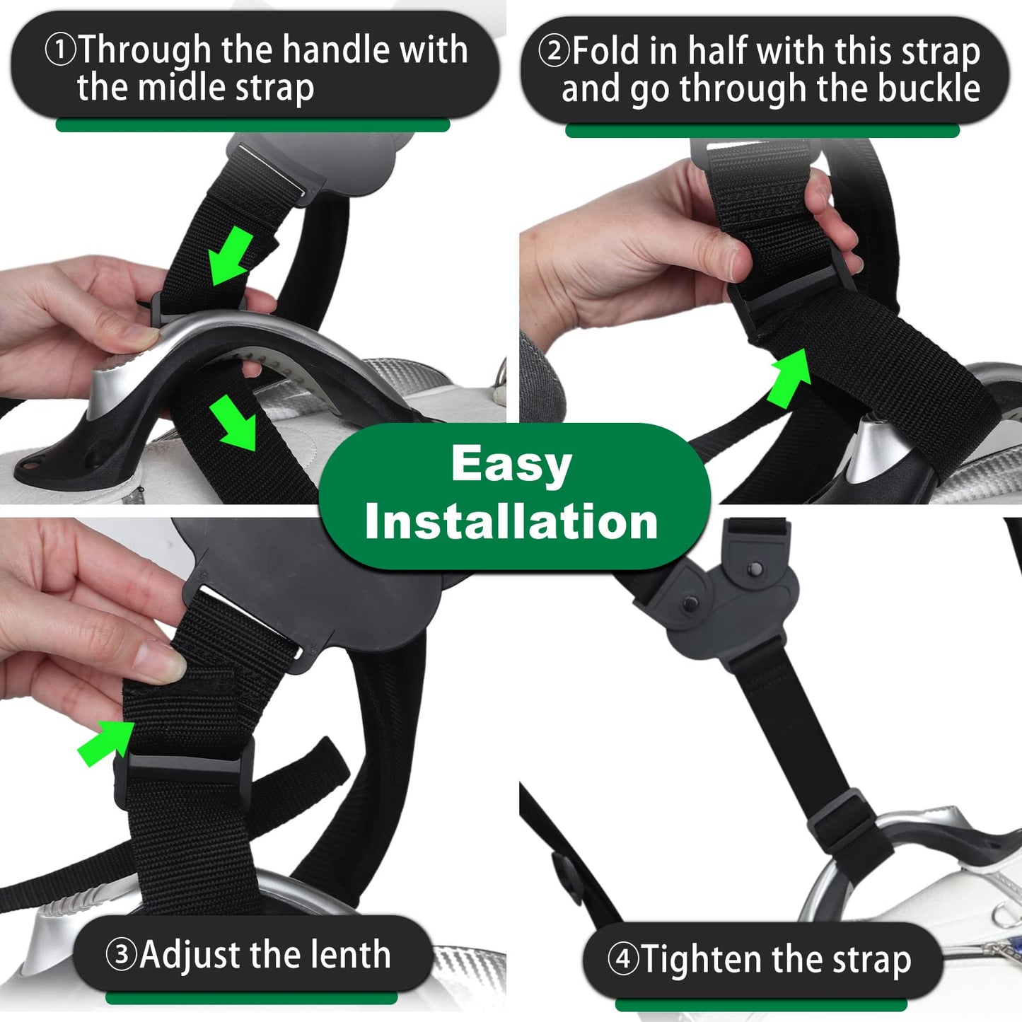 BIG TEETH Golf Bag Straps Swivel Backpack Straps Double Strap, Adjustable Thick Padded Bag Strap, Universal Comfort Easy Installation (2 Buckle Connected Black)
