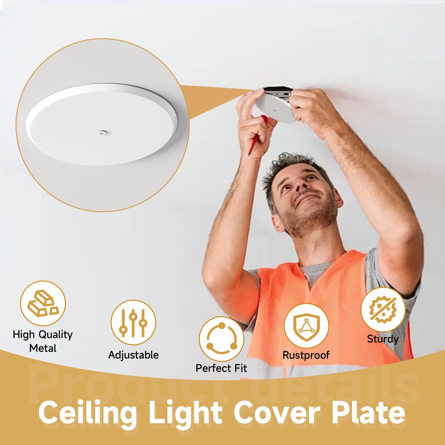 Ceiling Cover Plate,5 Inch Metal Blank Wall Plate Fits 3-1/4" to 4" Round/Octagon Electrical Box Holes,Smoke Detector Cover Plate With Center Screws, Hole Spacing 1.75" to 3.5" (White-2 Pcs)